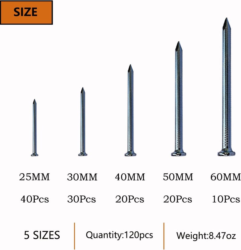Eloogaa 5 Sizes Wall Nails Assortment Kit,Up to 2-3/8inch Long Nails for Hanging Pictures, Galvanized Hardware Nails,Good Hardness Wall Nails,Drywall Nails - Image 2